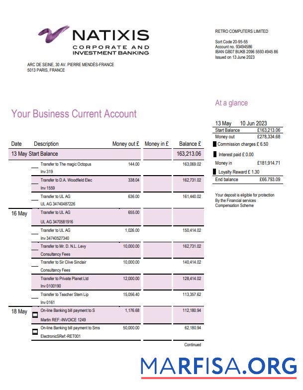 Printable Natixis Algerie bank proof of address bank statement template in Word and PDF format